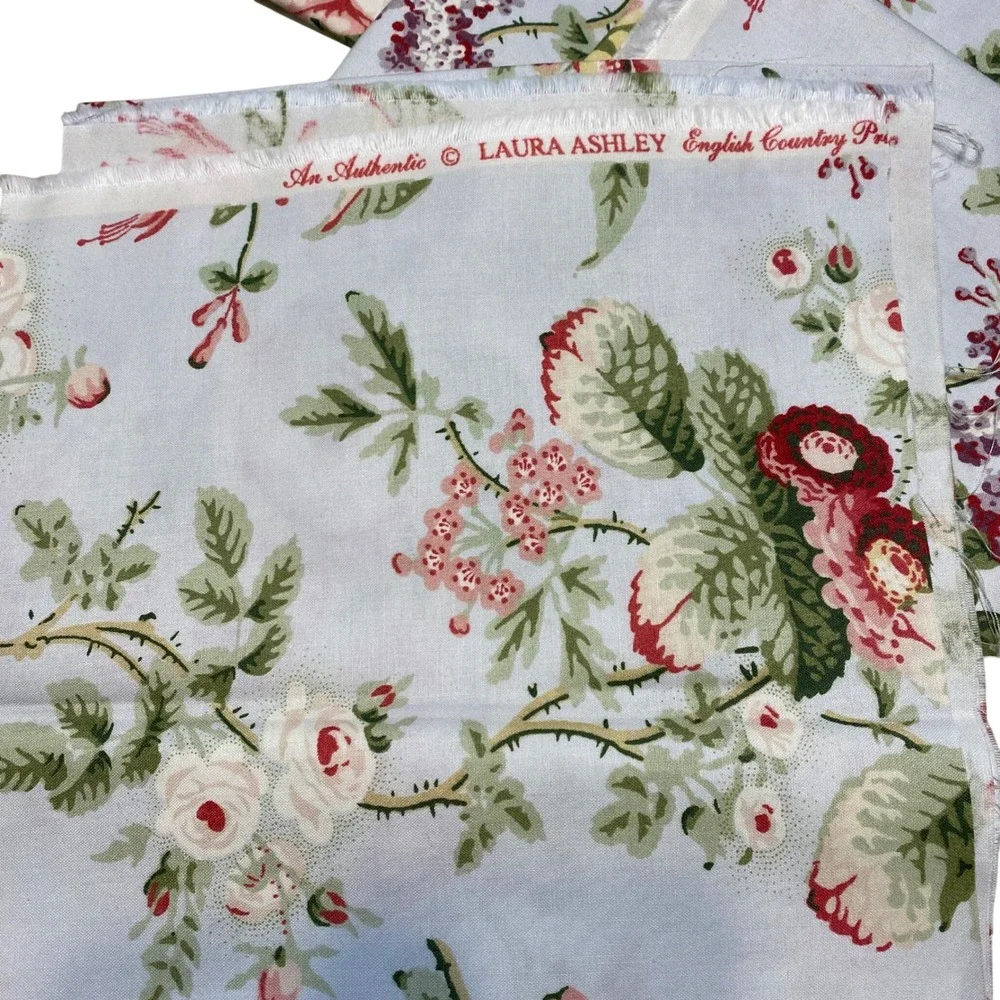 Laura Ashley English Country Print Remnants Fabric Light Blue Floral Rose Lilac